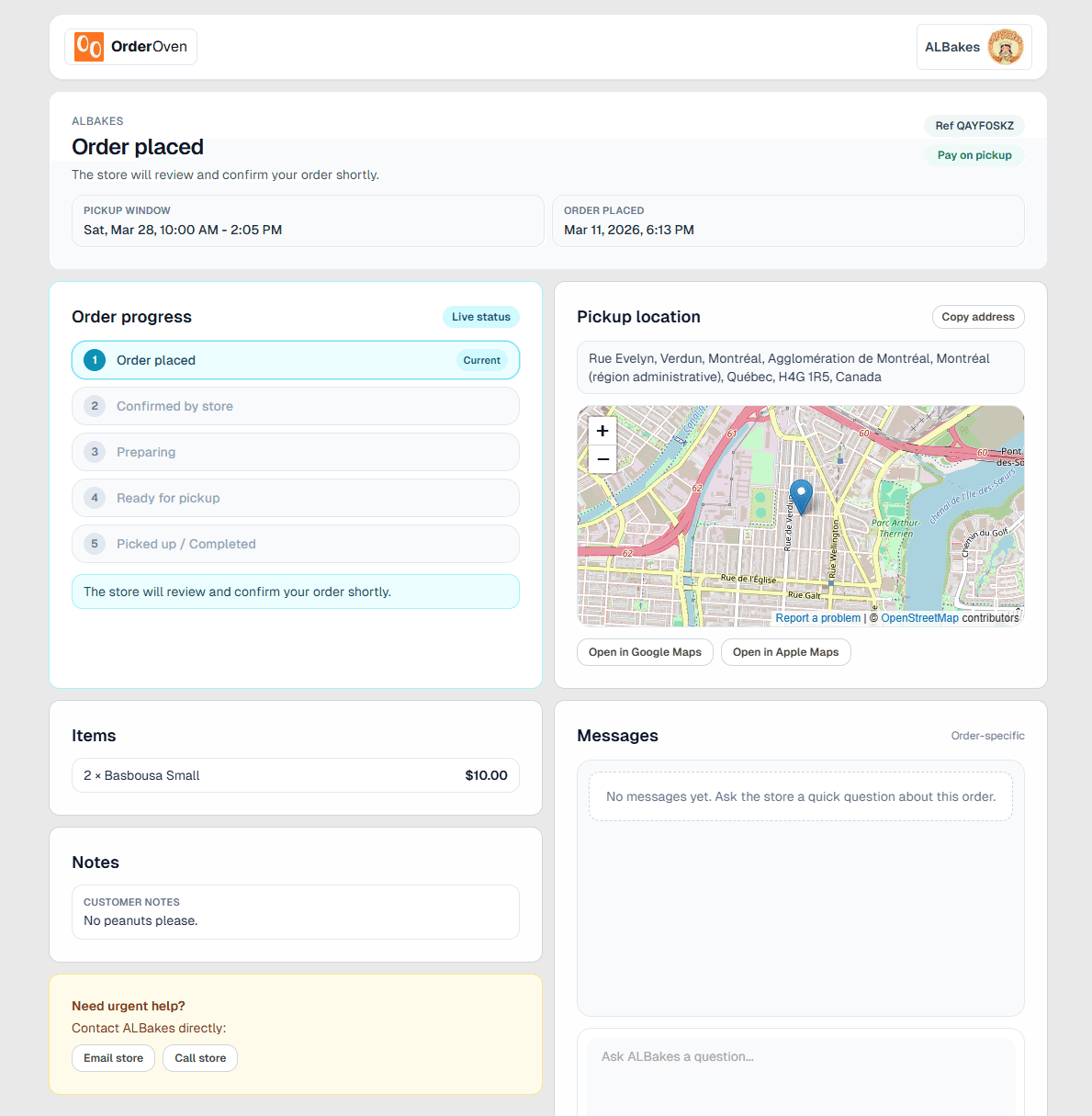 Order tracking and management preview